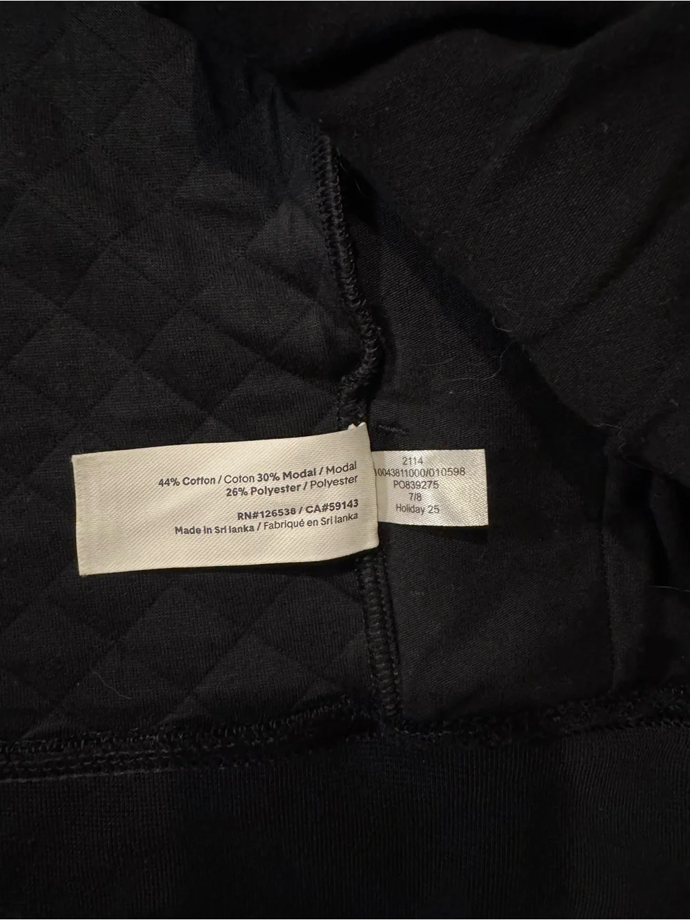 Tommy John Black Quilted Zip-Front Vest